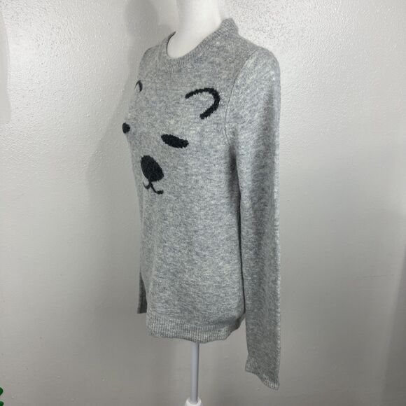 Modcloth Bear Sweater Women XXS Grey Pullover Crew Neck Graphic Soft Knit - Picture 2 of 16